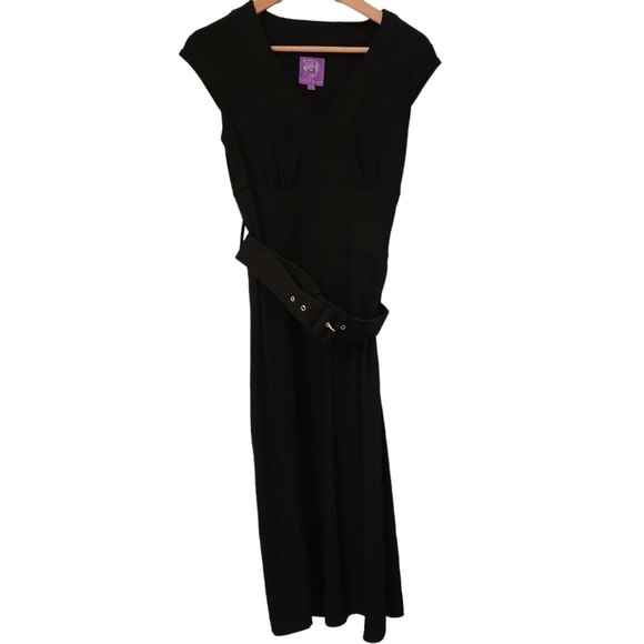COCO & tashi belted cap sleeve v-neck midi dress flared corpcore office siren - Picture 1 of 12